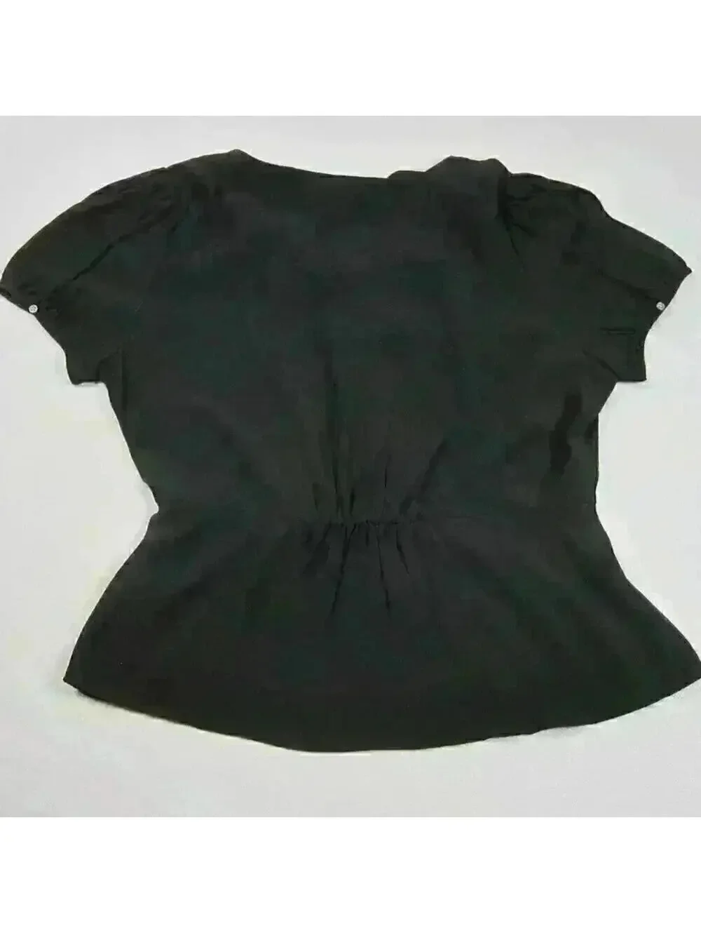 J.Crew Black Button Front Peplum Top V-Neck Short Sleeve Blouse Size Medium NWT